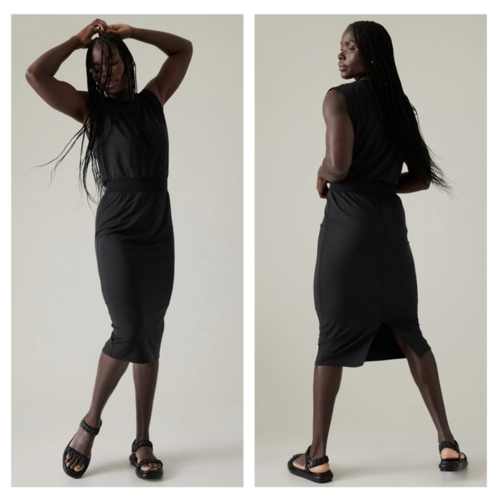 Athleta Santorini Cinch Dress - Black - Size Medium